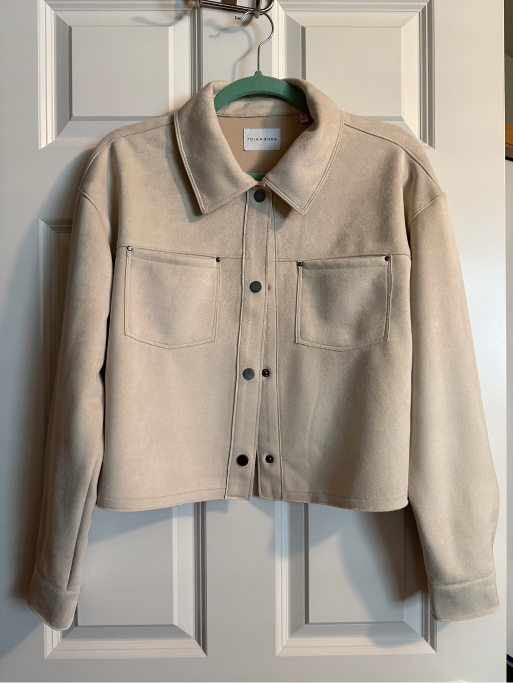 7 Diamonds Beige Suede Button-Front Jean Jacket